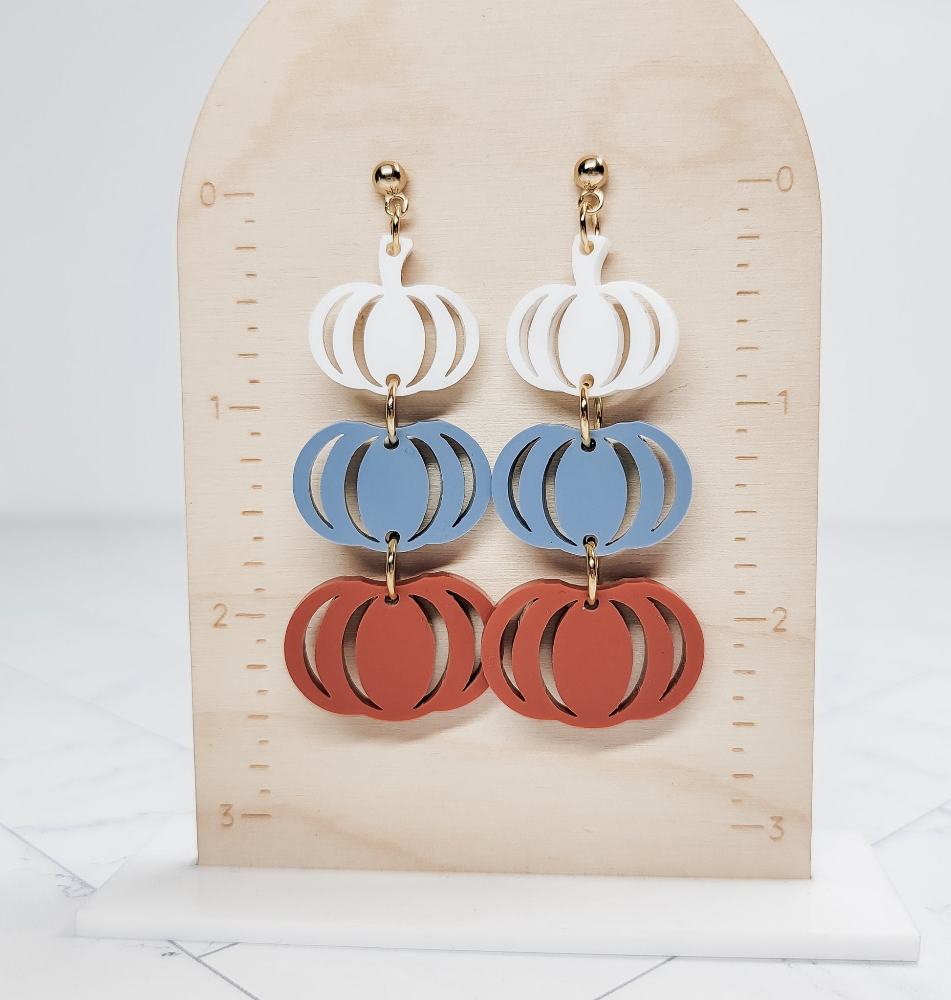 Blue & Orange Stacked Pumpkin Earrings