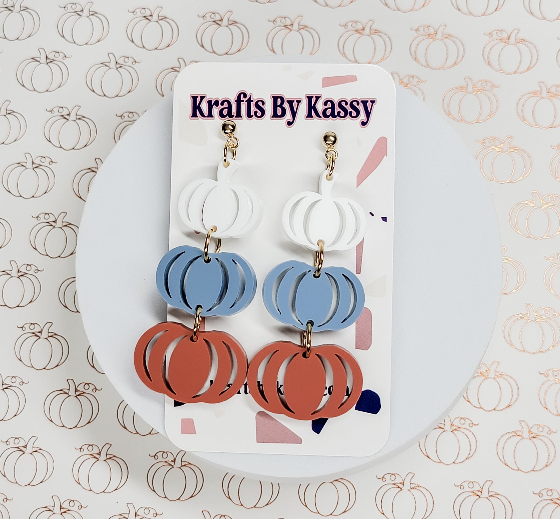 Blue & Orange Stacked Pumpkin Earrings