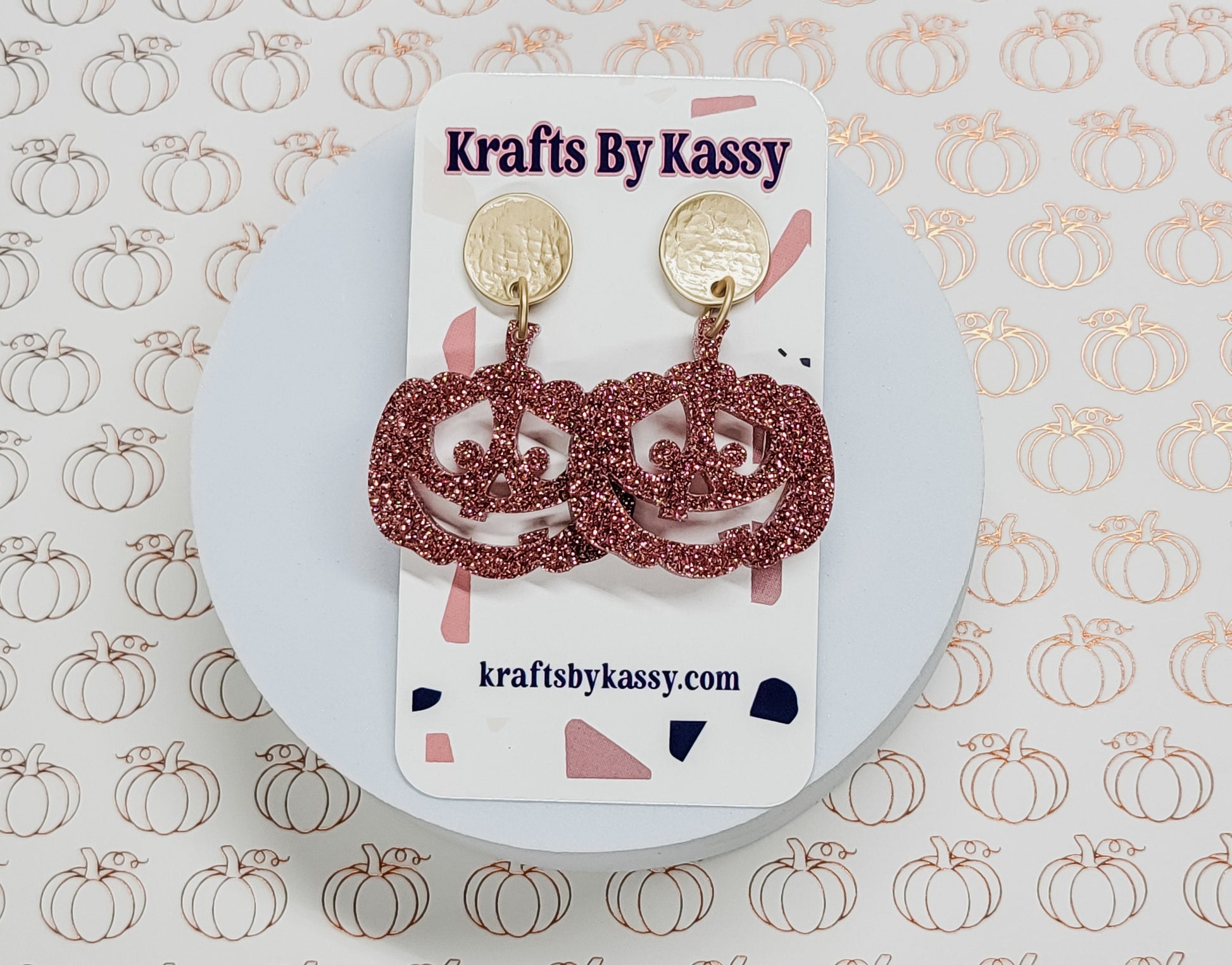 Pink Glitter Pumpkin Earrings