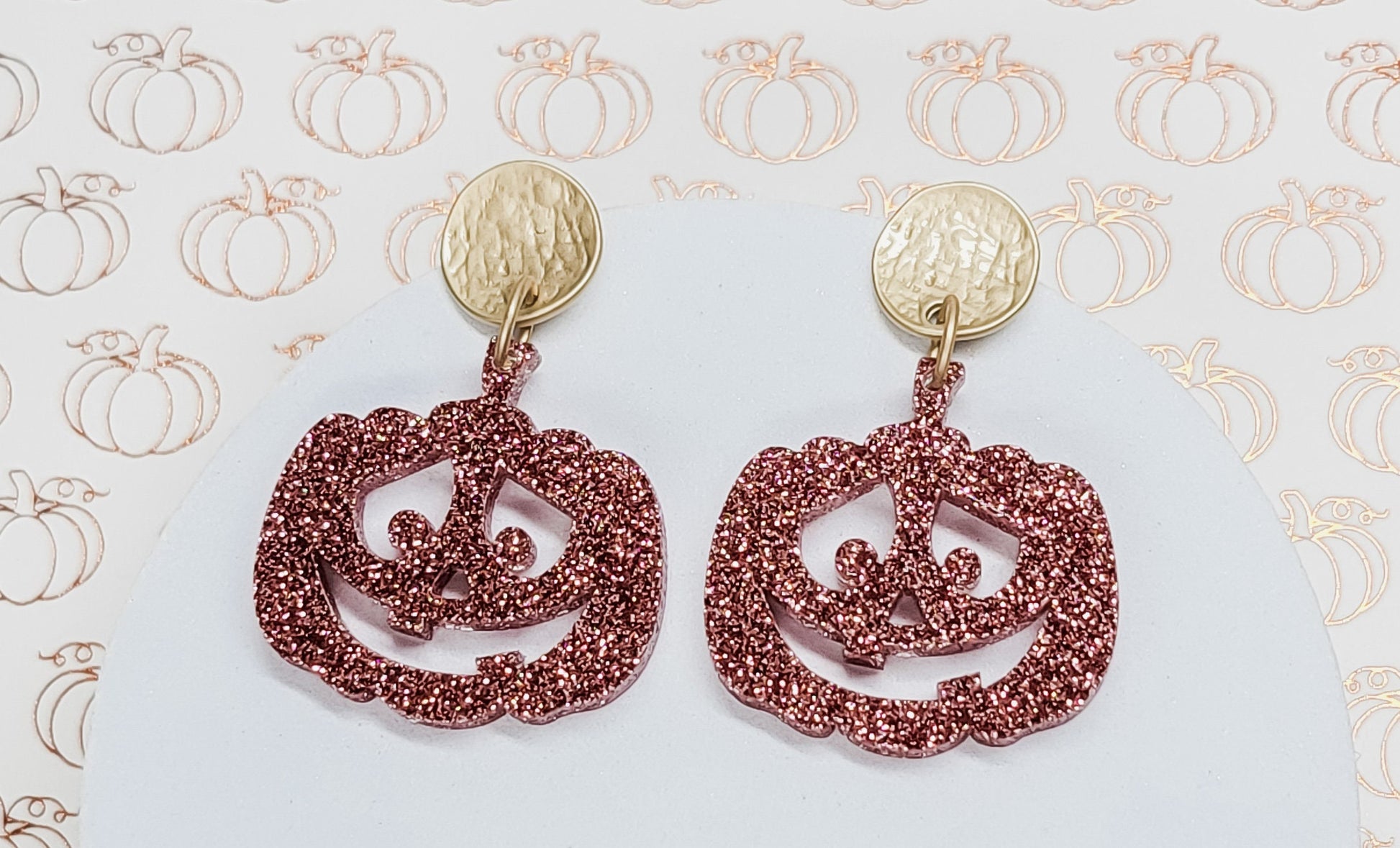 Pink Glitter Pumpkin Earrings
