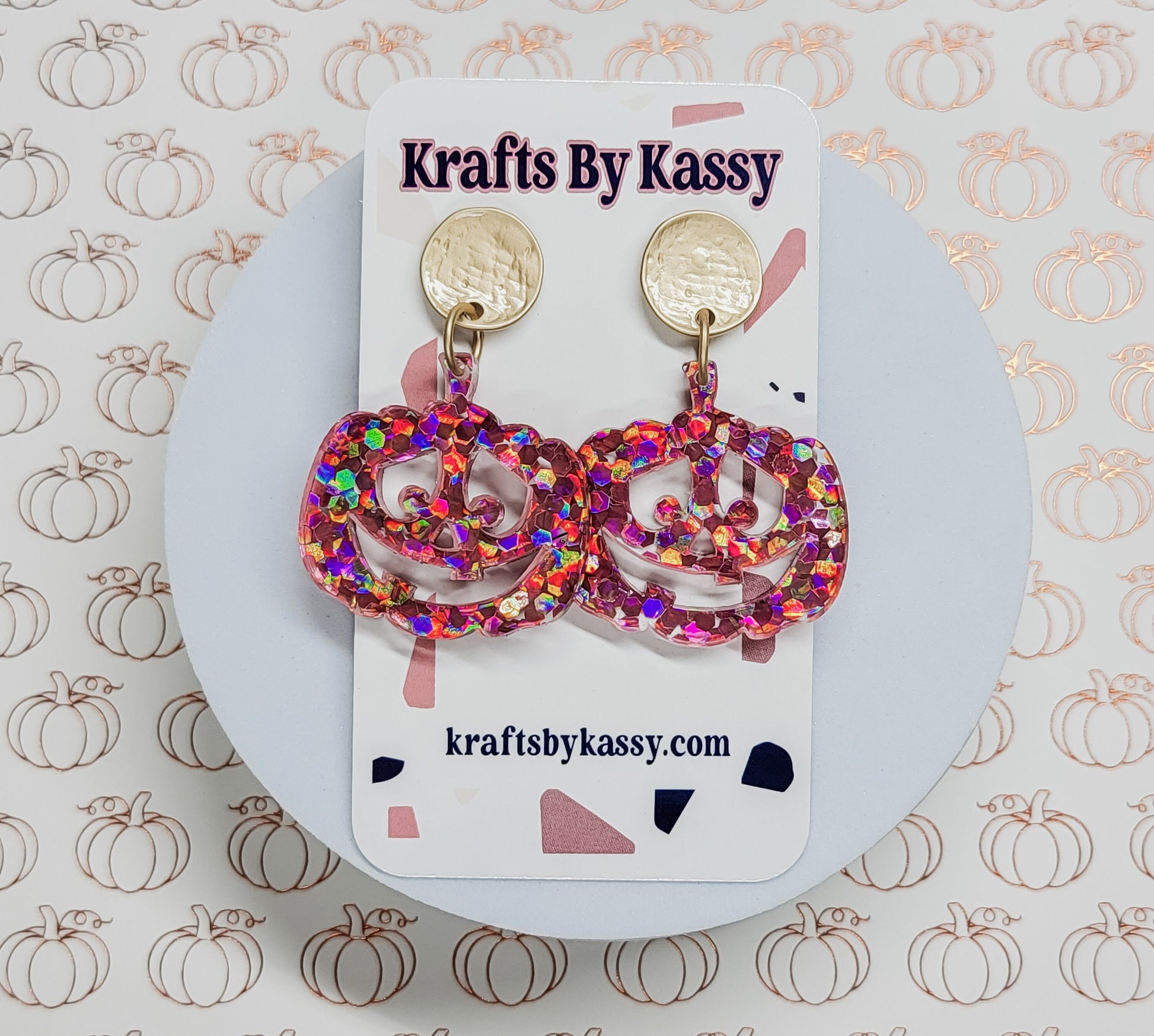 Pink Glitter Pumpkin Earrings