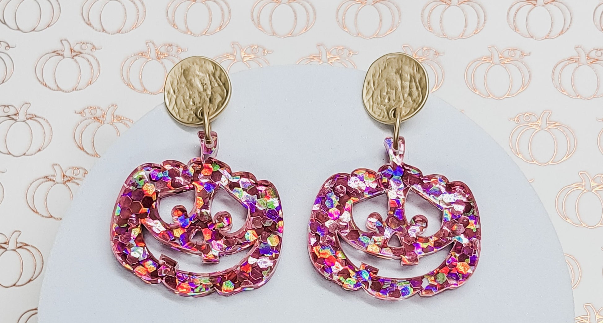 Pink Glitter Pumpkin Earrings
