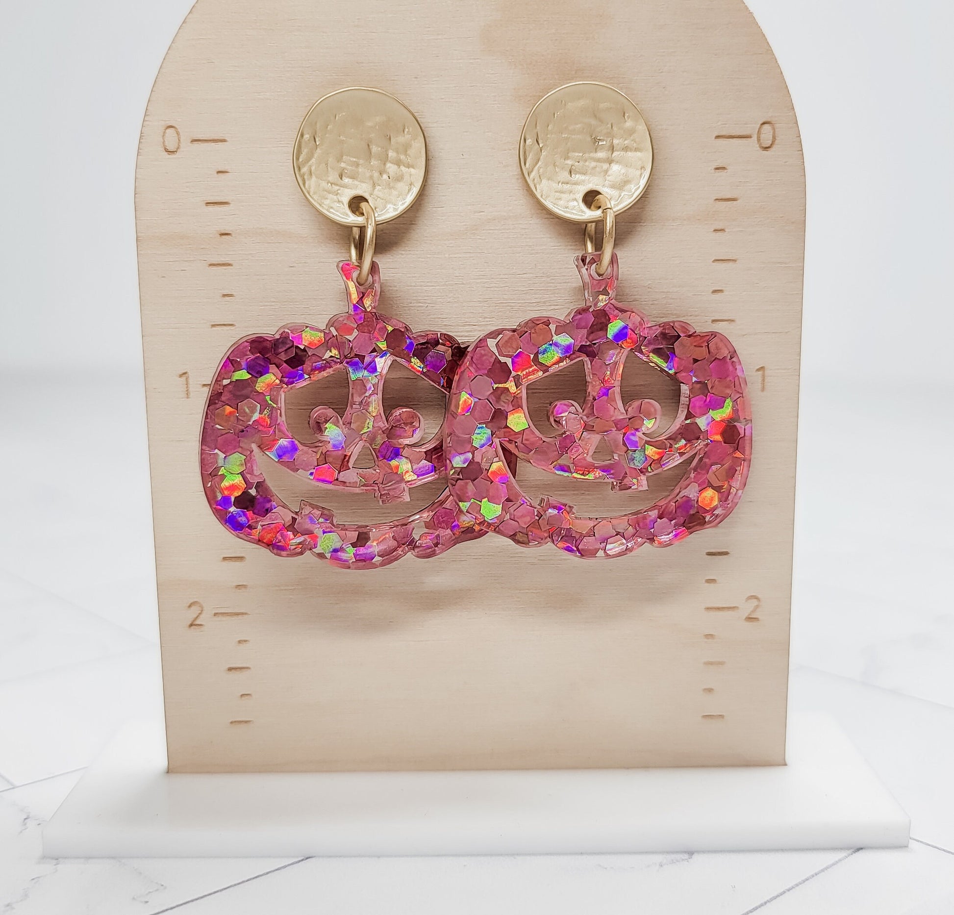 Pink Glitter Pumpkin Earrings