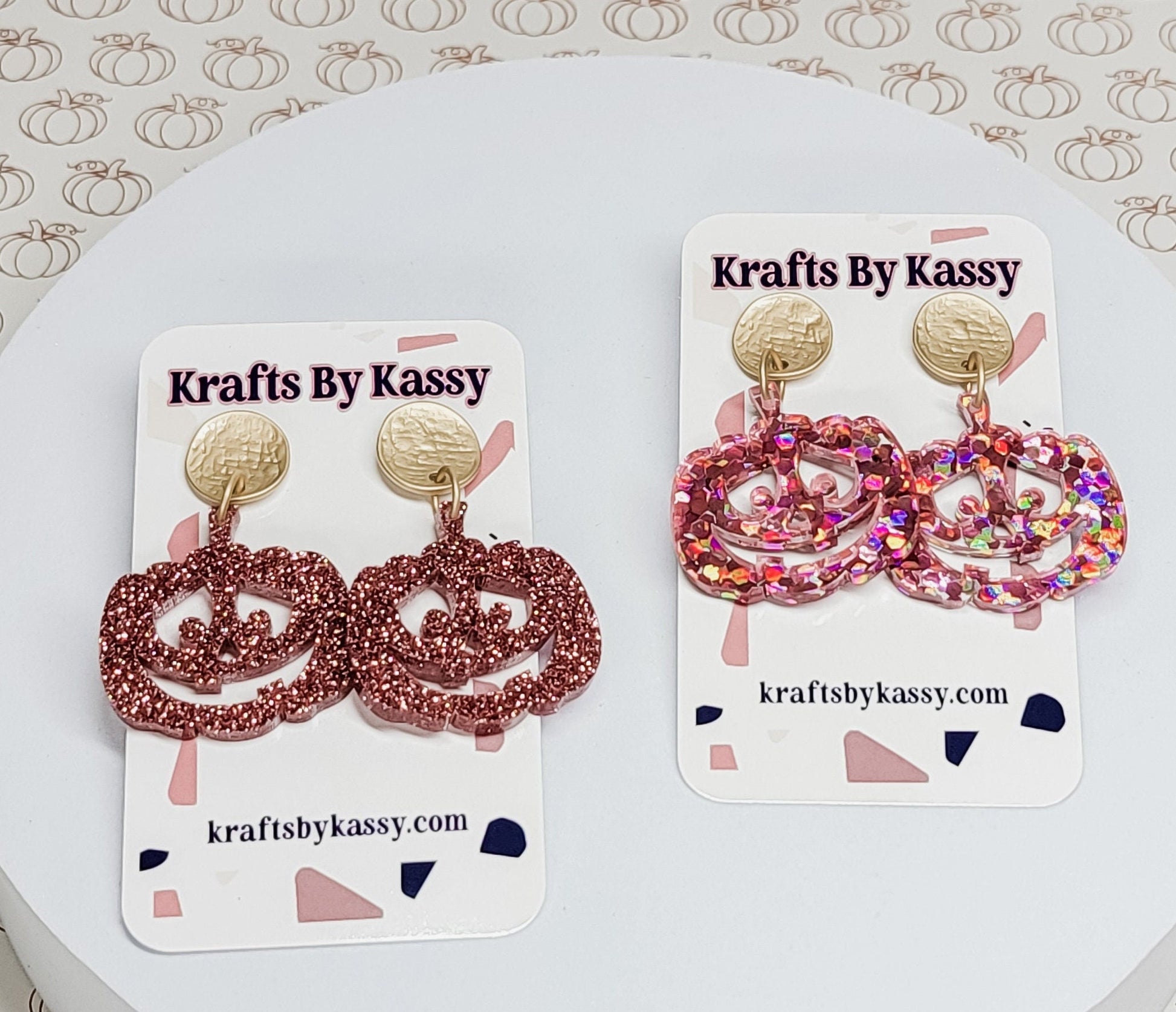 Pink Glitter Pumpkin Earrings