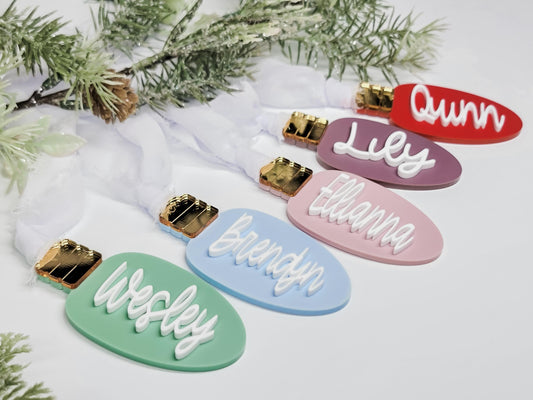 Personalized Christmas Bulb Ornament, Custom Ornament, Bulb Tag, Christmas Decor, Gift Tag, Kid Gift Tag, Present Tag