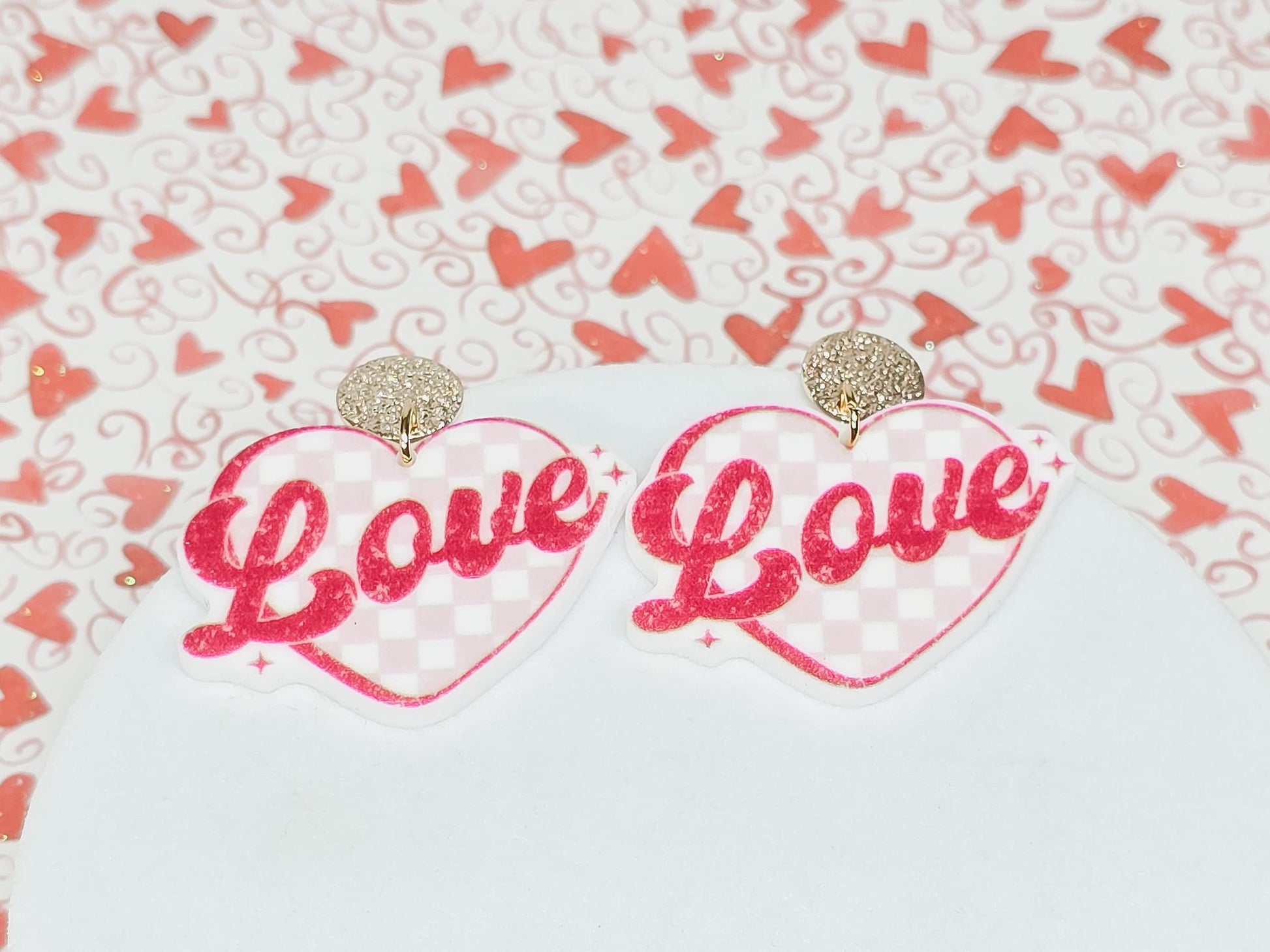 Retro Heart Earrings, Valentine's Earrings, Fun Accessories, Statement Acrylic Earrings, Heart Acrylic Earrings, Love Jewelry