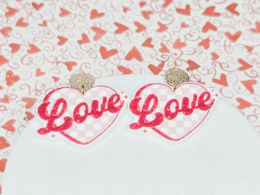 Retro Heart Earrings, Valentine's Earrings, Fun Accessories, Statement Acrylic Earrings, Heart Acrylic Earrings, Love Jewelry