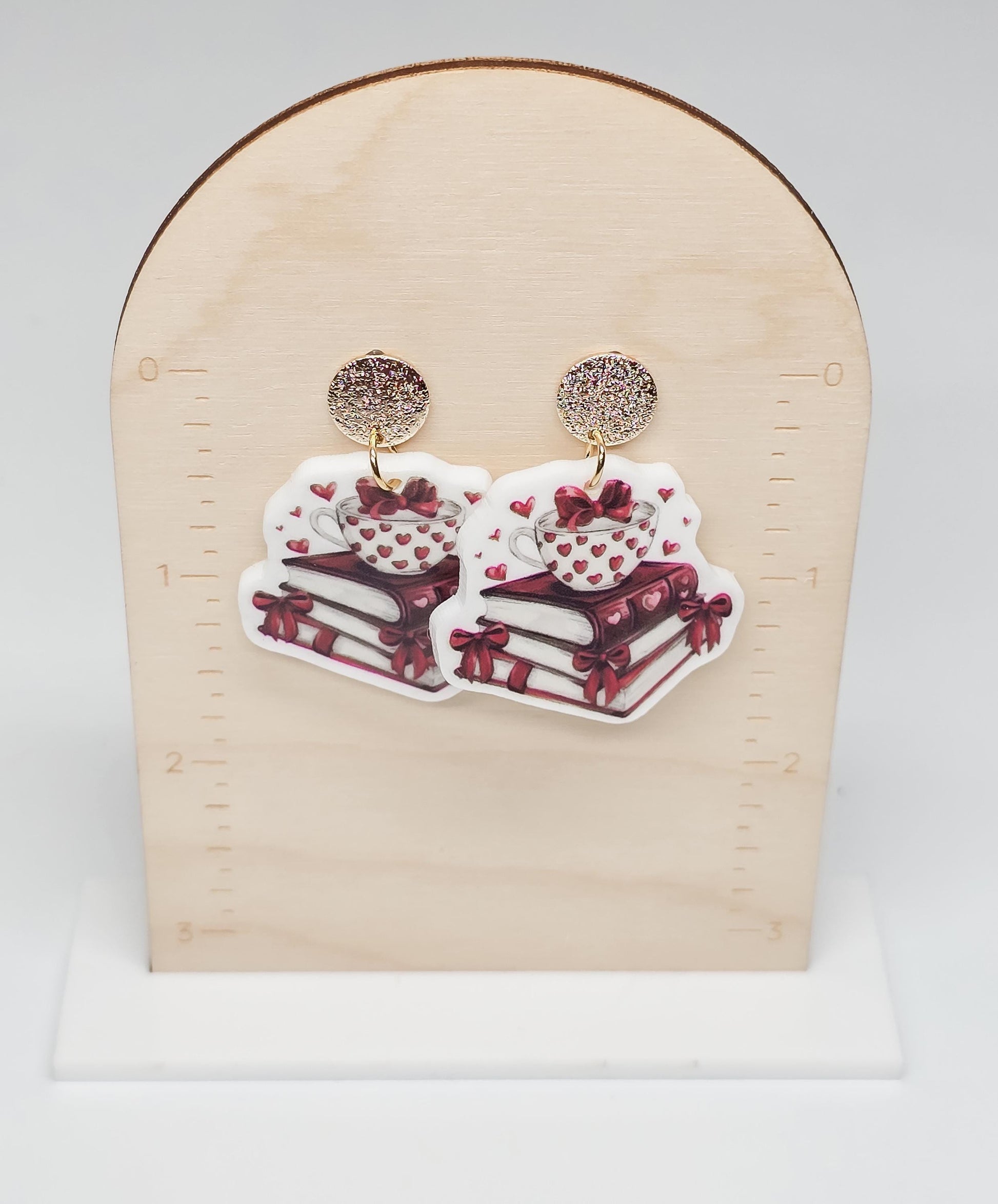 Stacked Heart Earrings, Valentine's Earrings, Fun Accessories, Statement Acrylic Earrings, Heart Acrylic Earrings, Red Bow Jewelry