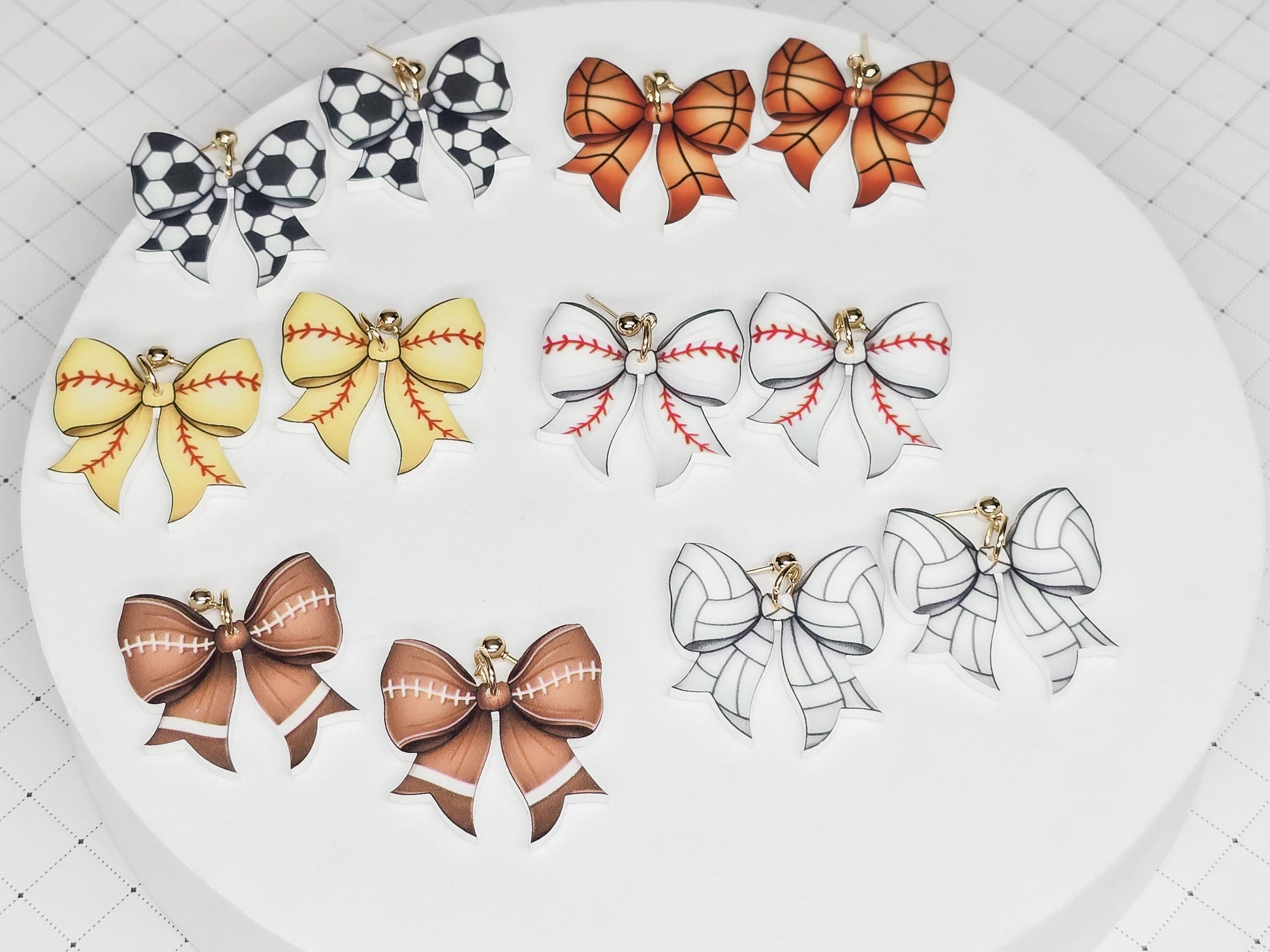 Sports Bow Earrings, Statement Acrylic Earrings, Soccer Acrylic Dangles, Sports Mama Gift