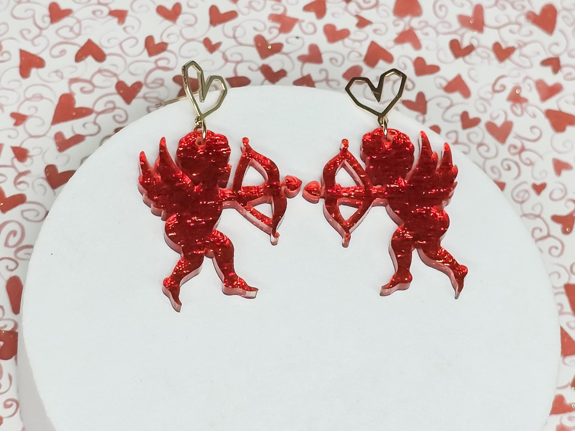 Cupid Acrylic Earrings, Valentine's Earrings, Love Accessories, Statement Acrylic Earrings, Heart Acrylic Earrings