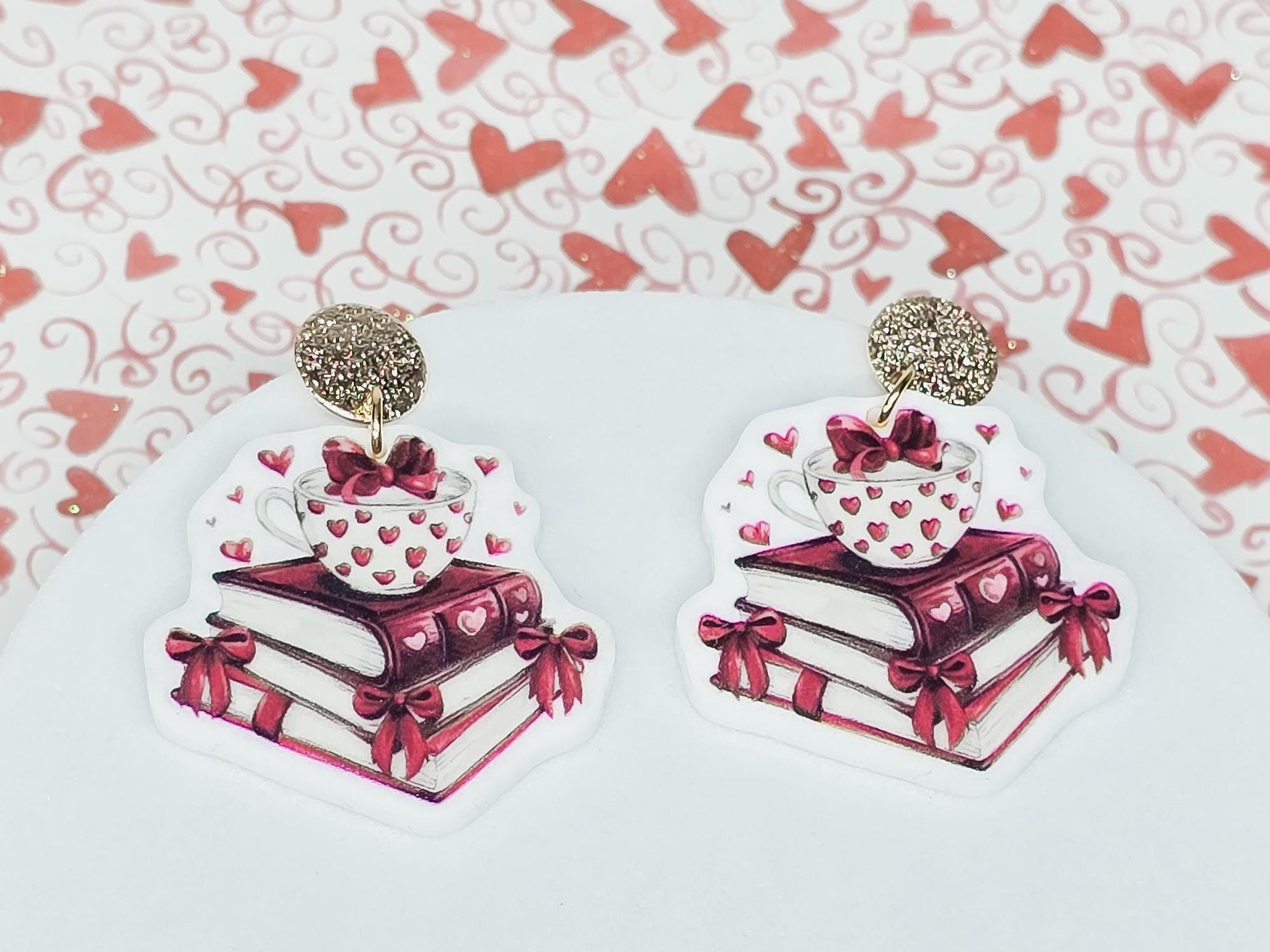 Stacked Heart Earrings, Valentine's Earrings, Fun Accessories, Statement Acrylic Earrings, Heart Acrylic Earrings, Red Bow Jewelry