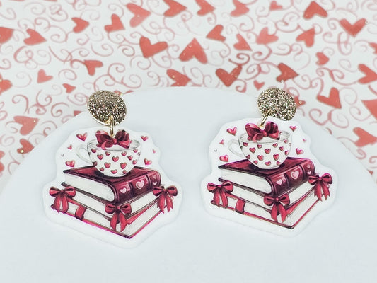 Stacked Heart Earrings, Valentine's Earrings, Fun Accessories, Statement Acrylic Earrings, Heart Acrylic Earrings, Red Bow Jewelry