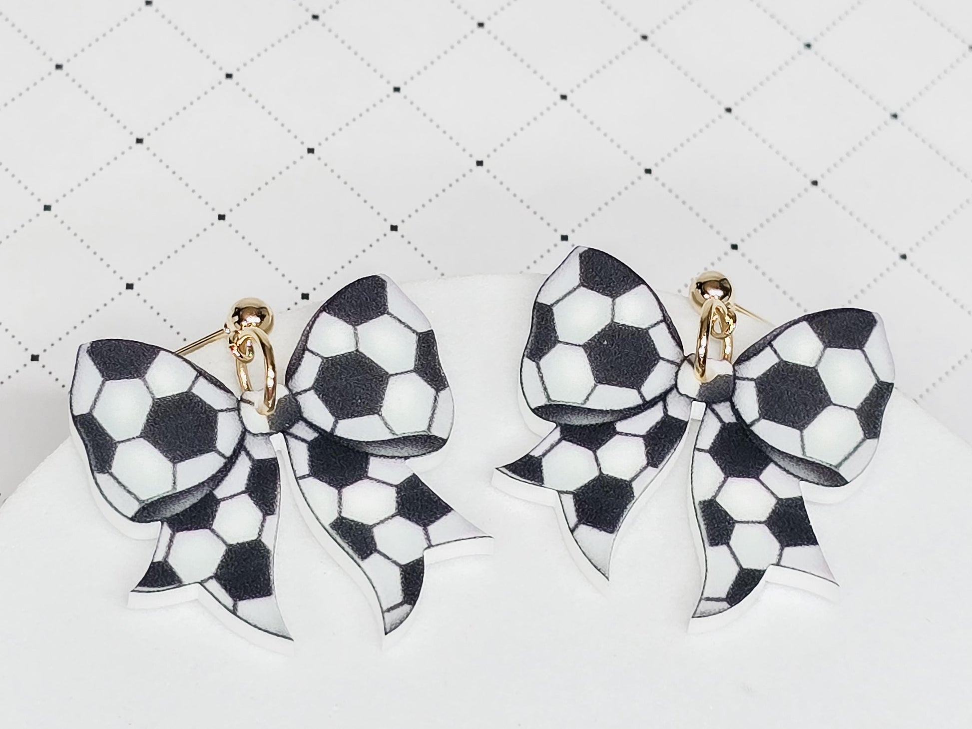 Sports Bow Earrings, Statement Acrylic Earrings, Soccer Acrylic Dangles, Sports Mama Gift