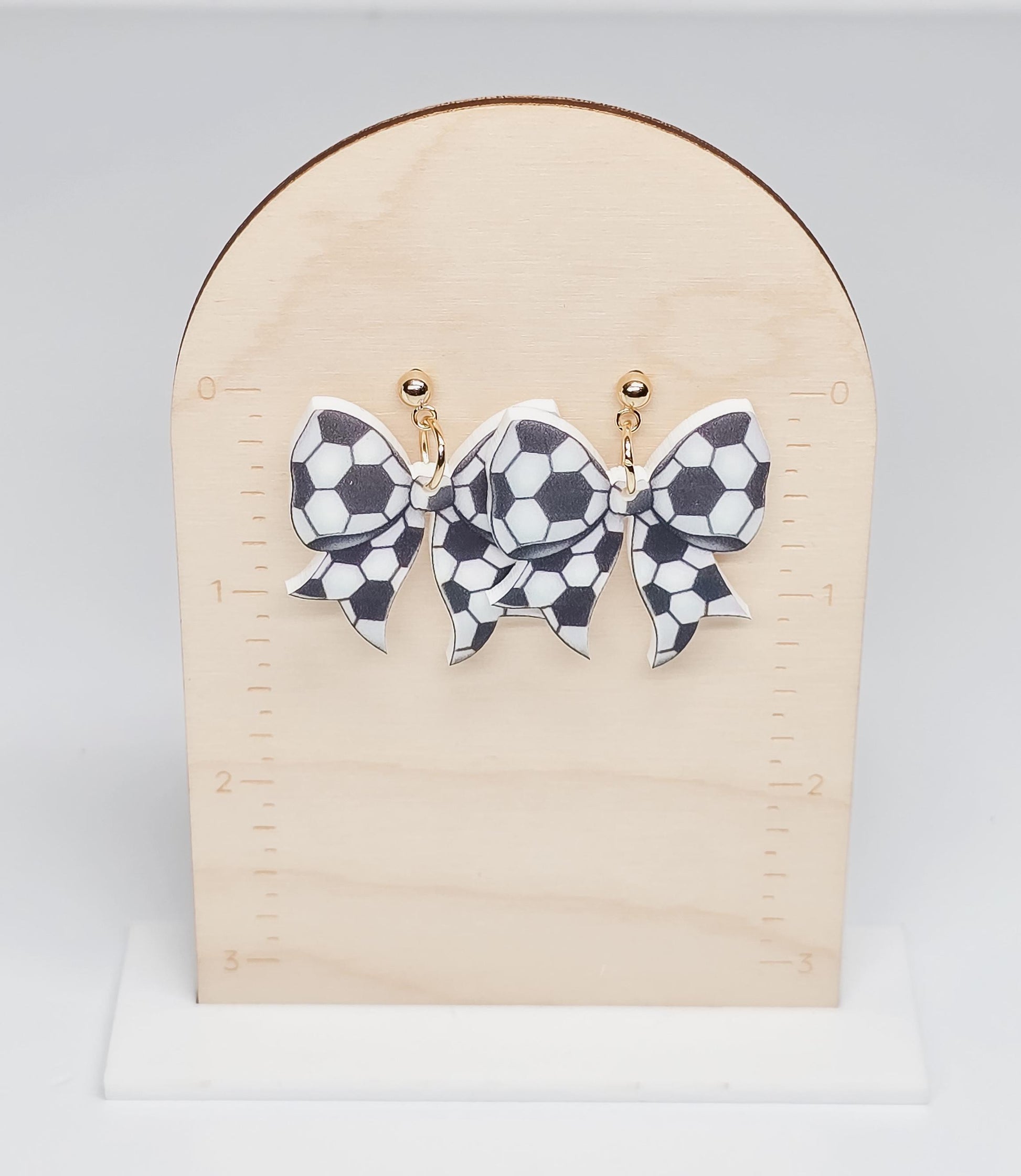 Sports Bow Earrings, Statement Acrylic Earrings, Soccer Acrylic Dangles, Sports Mama Gift