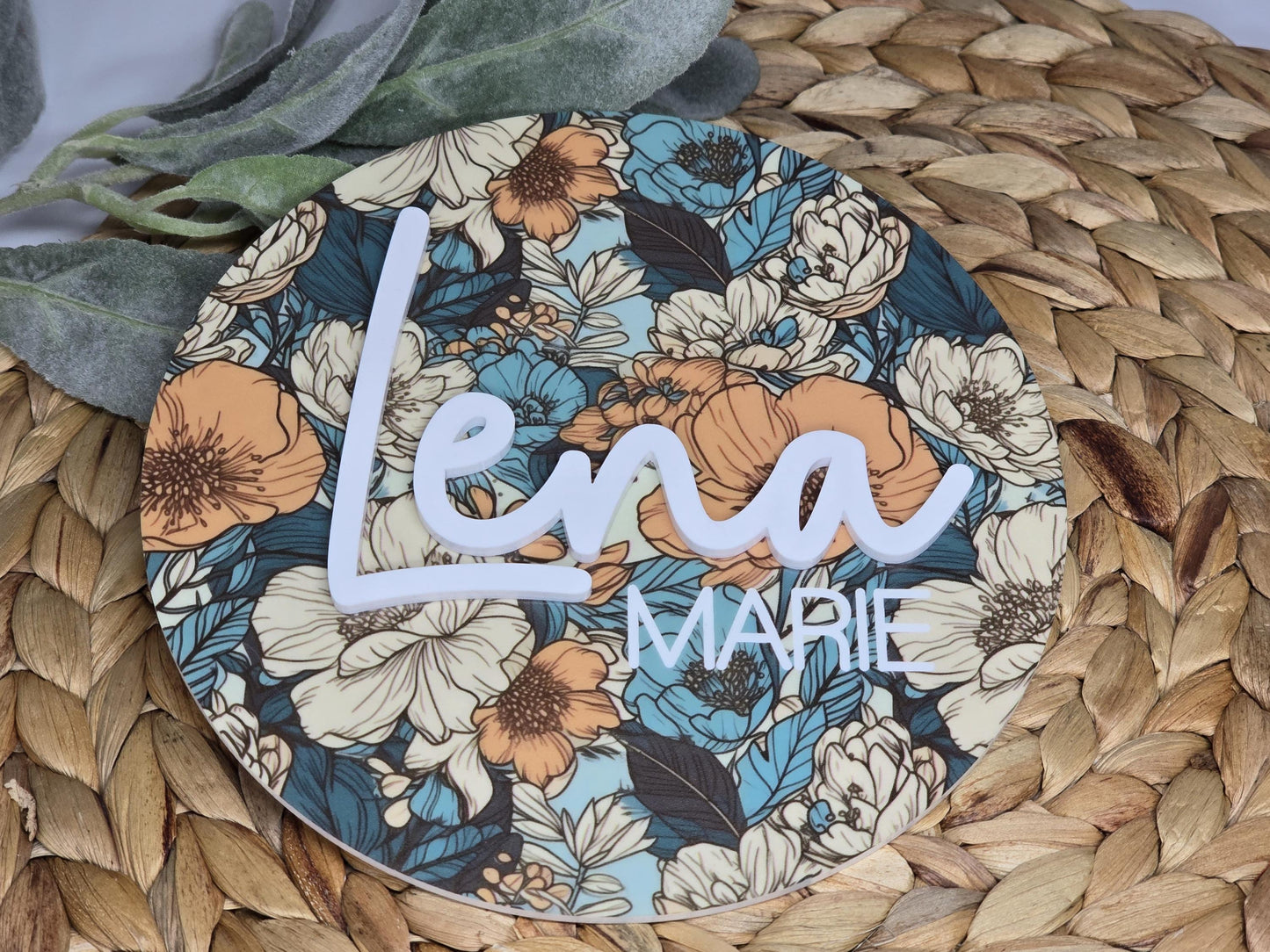 Floral Name Sign, Acrylic Wall Art, Name Announcement Plaque, Floral Nursery Decor, Newborn Photo Props, Baby Shower Gift