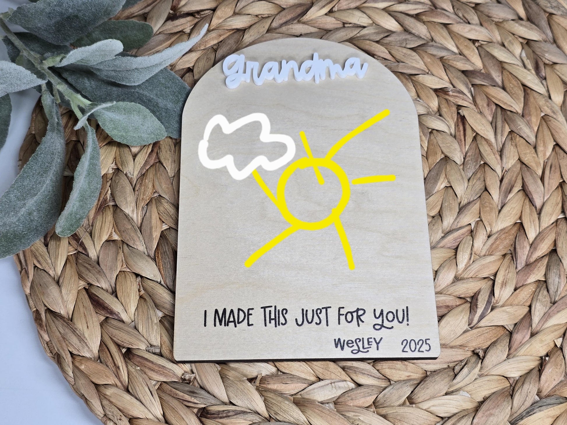 Kid Artwork Sign, Drawing Sign, Personalized Mother's Day Gift, Present for Grandma, Handmade Gift From Children, Dad Gift, Grandpa Present