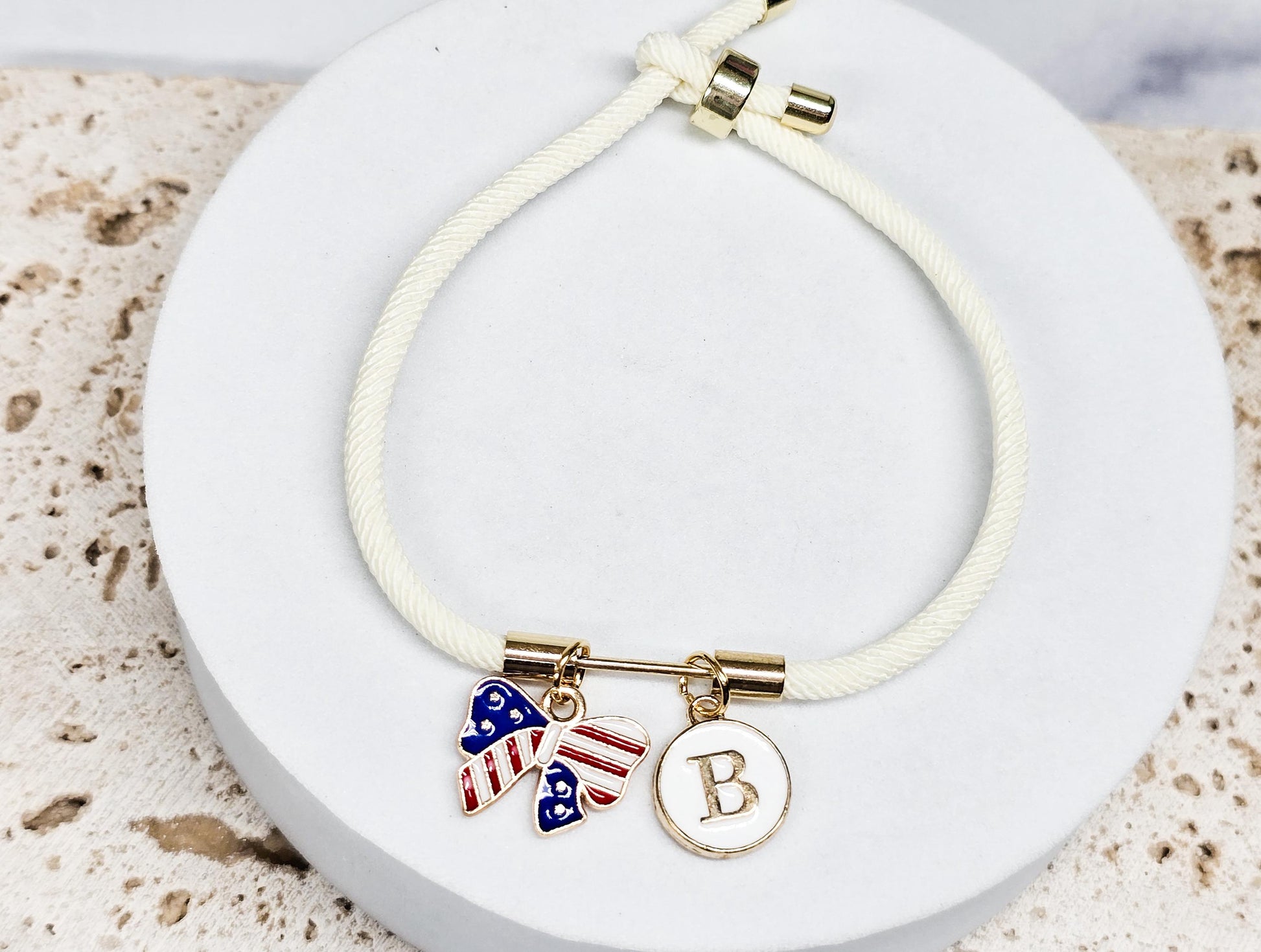 Charm Bracelet, Minimalist Jewelry, Modern Jewelry, Nylon Braided Cord Charm Bracelet