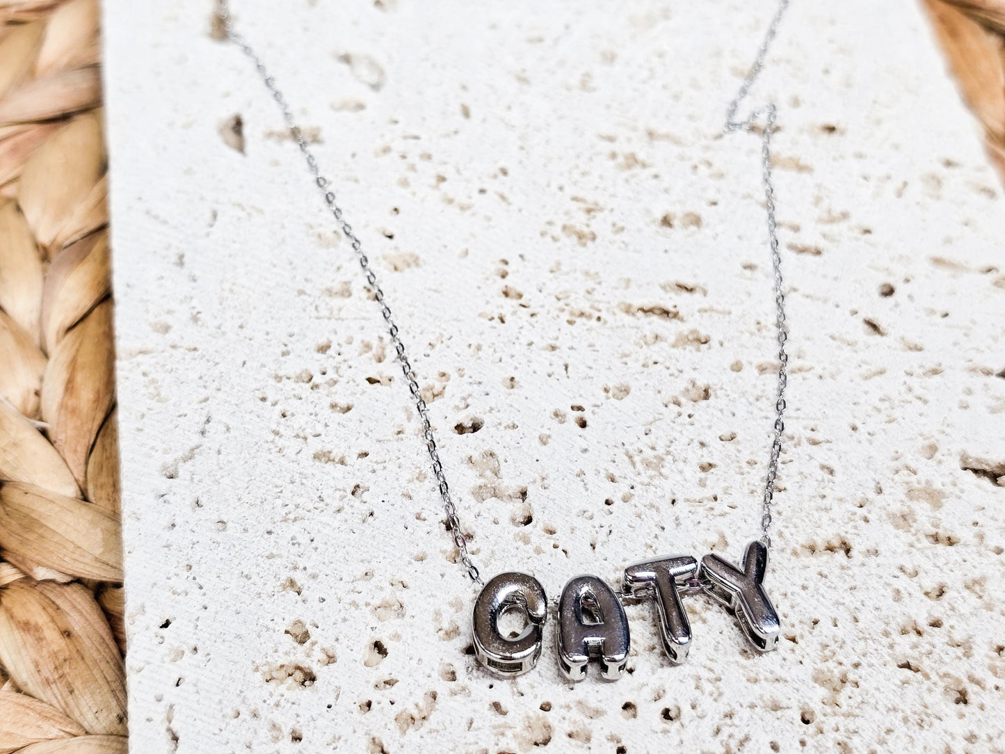 Personalized Necklace, Minimalist Jewelry, Sterling Silver, Bubble Letter Necklace, Modern Jewelry