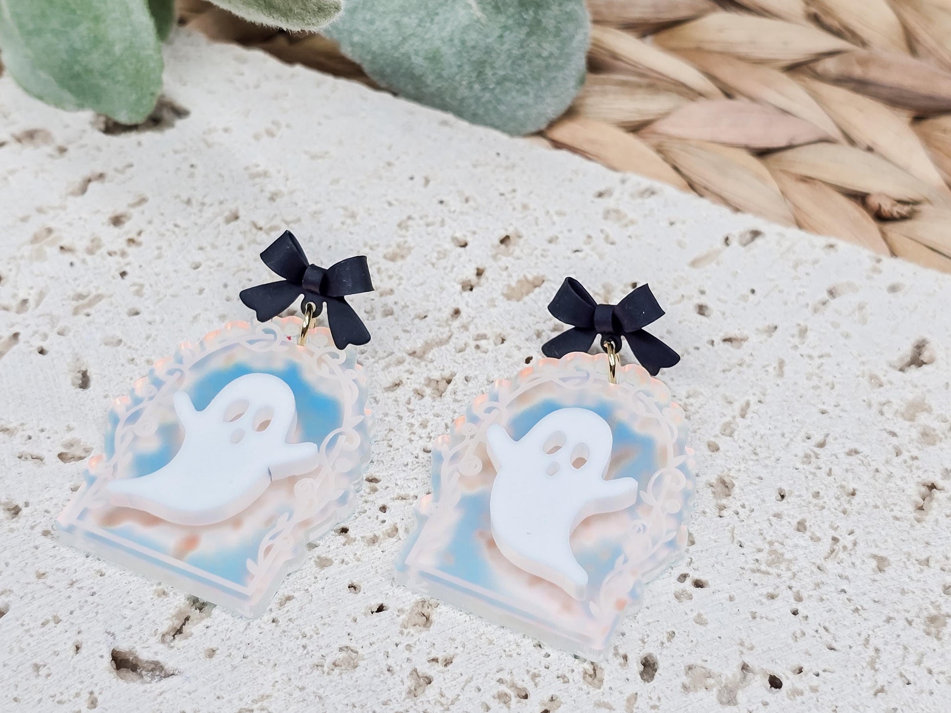 Iridescent Ghost Earrings, Acrylic Spooky Jewelry, Fall Accessories