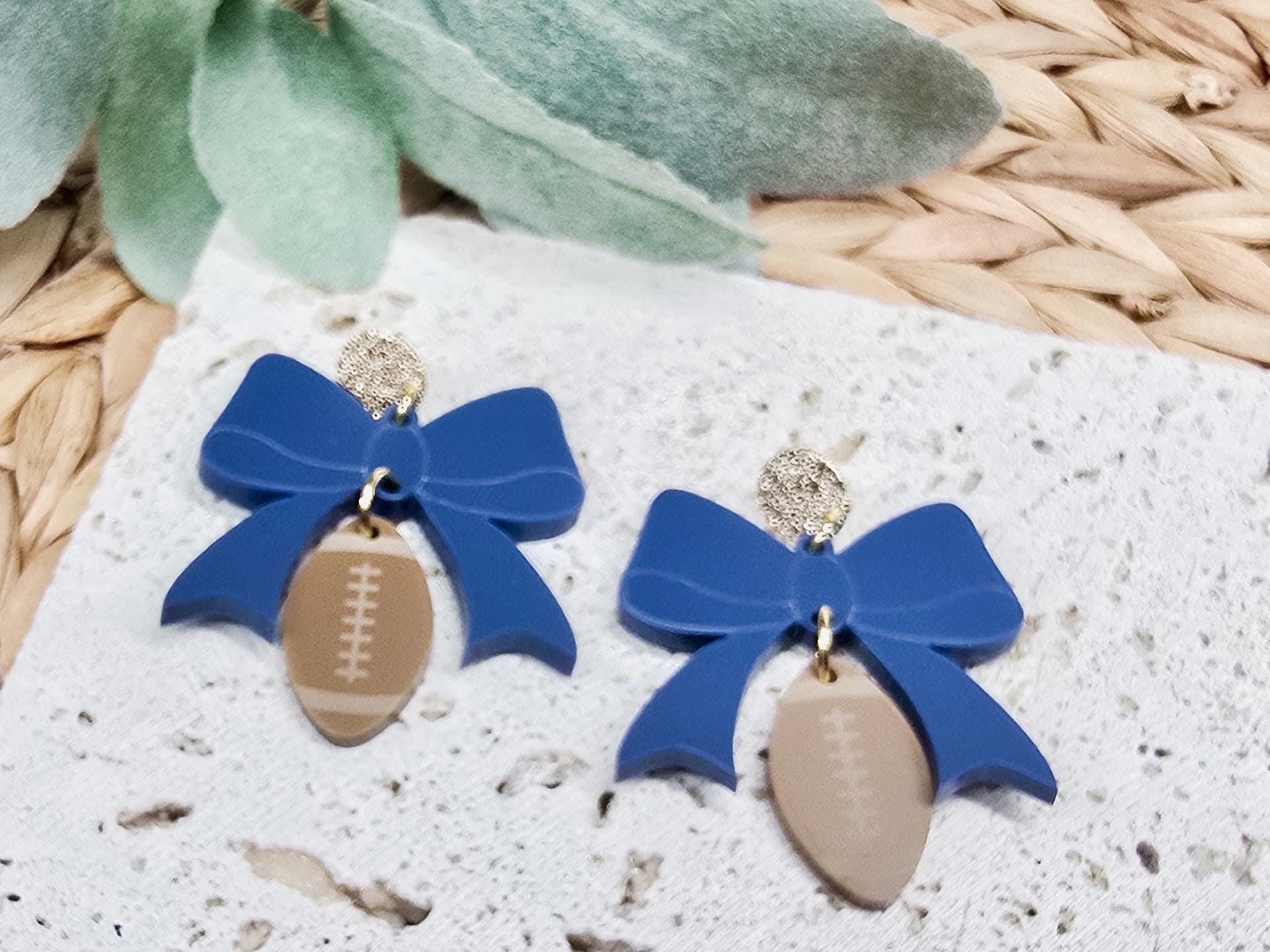 Football Coquette Bow Earrings, Acrylic Sports Jewelry
