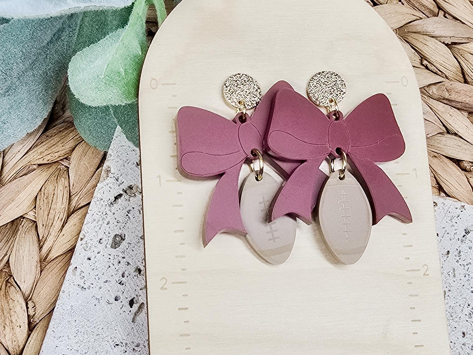 Football Coquette Bow Earrings, Acrylic Sports Jewelry