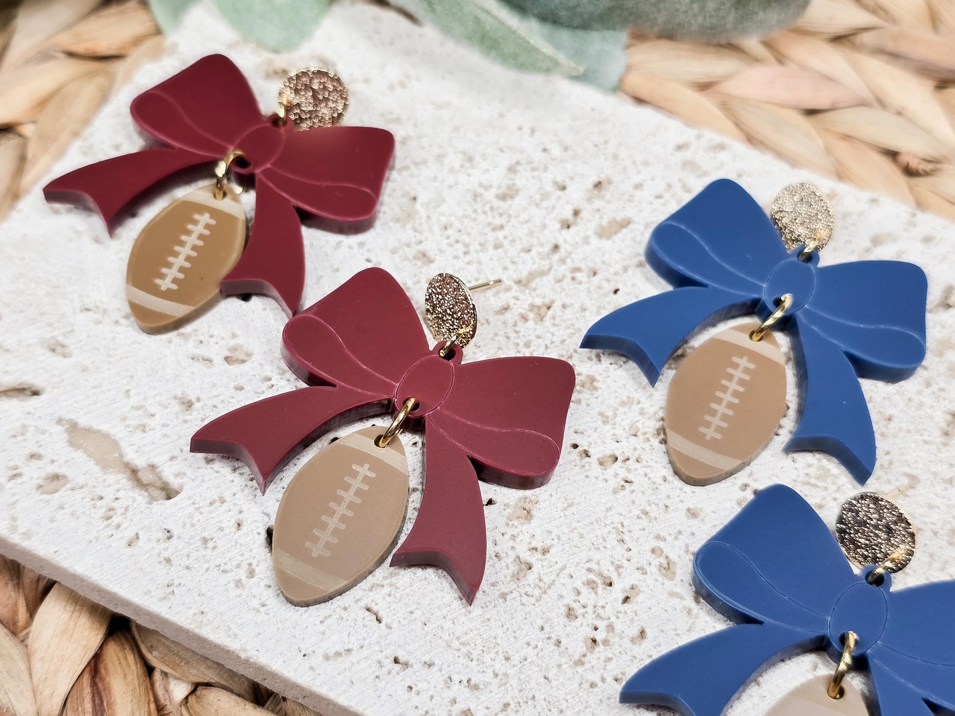 Football Coquette Bow Earrings, Acrylic Sports Jewelry