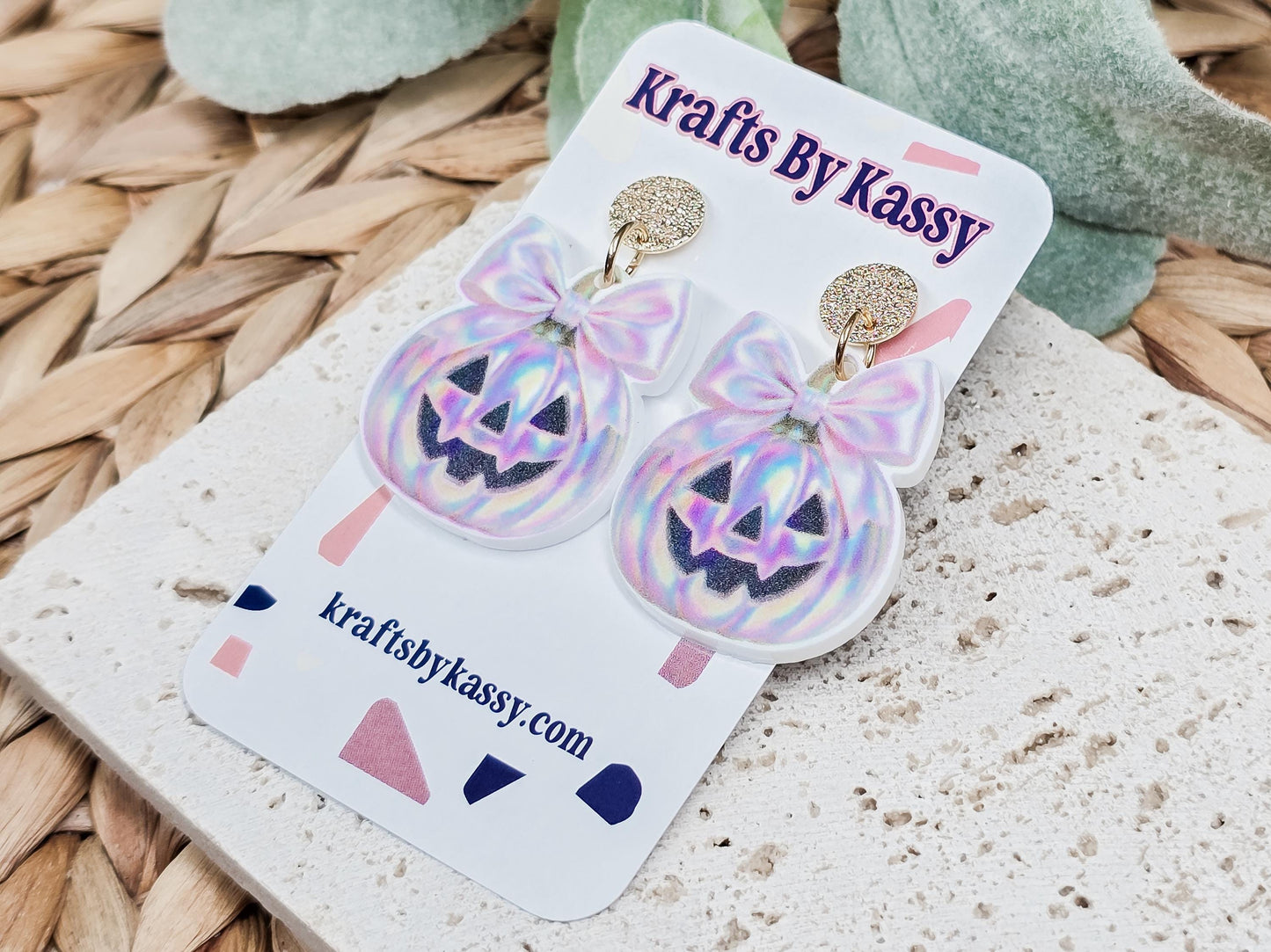Iridescent Pumpkin Earrings, Acrylic Pumpkin Earrings
