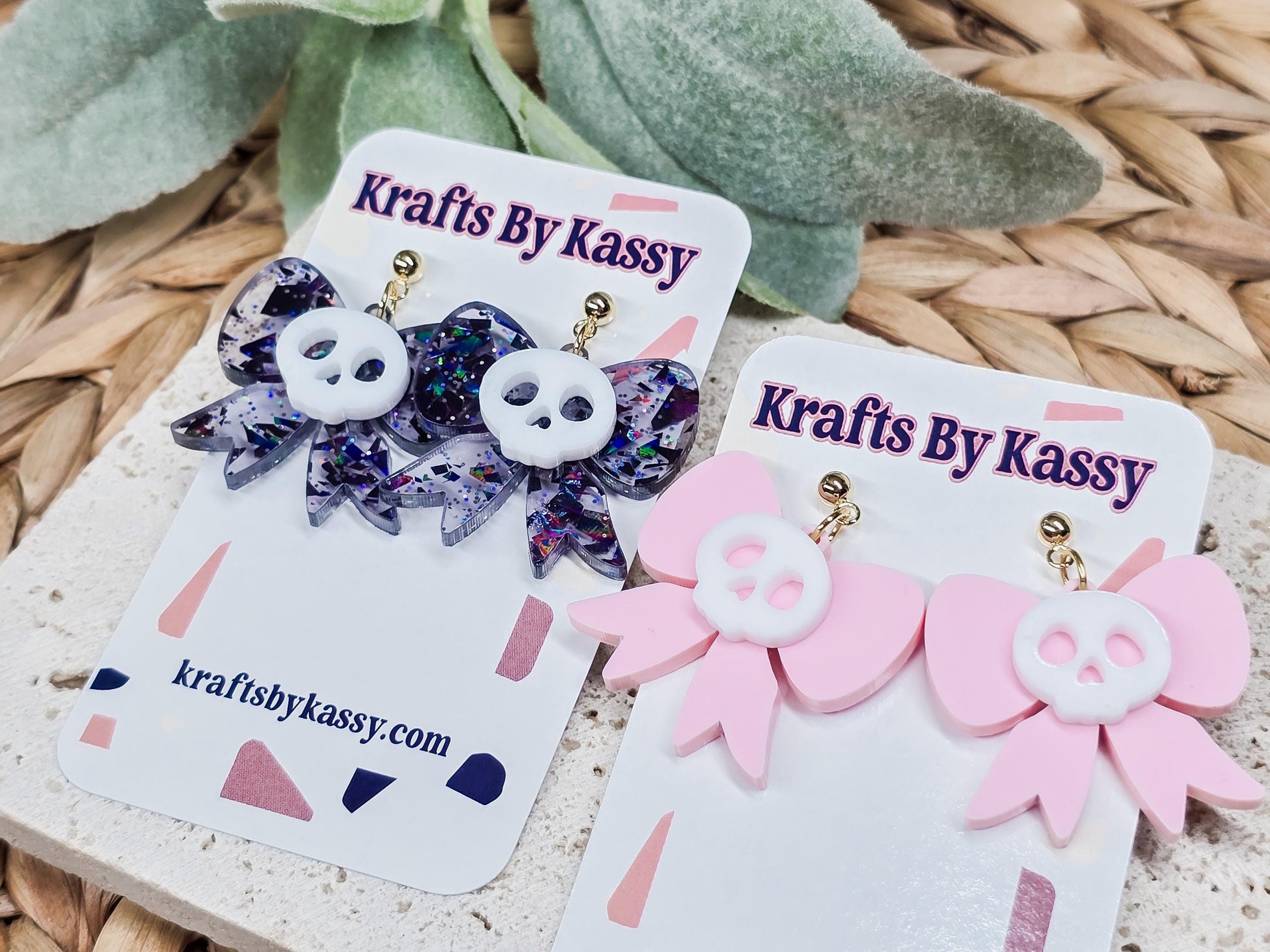 Skull Bow Earrings, Acrylic Halloween Accessories