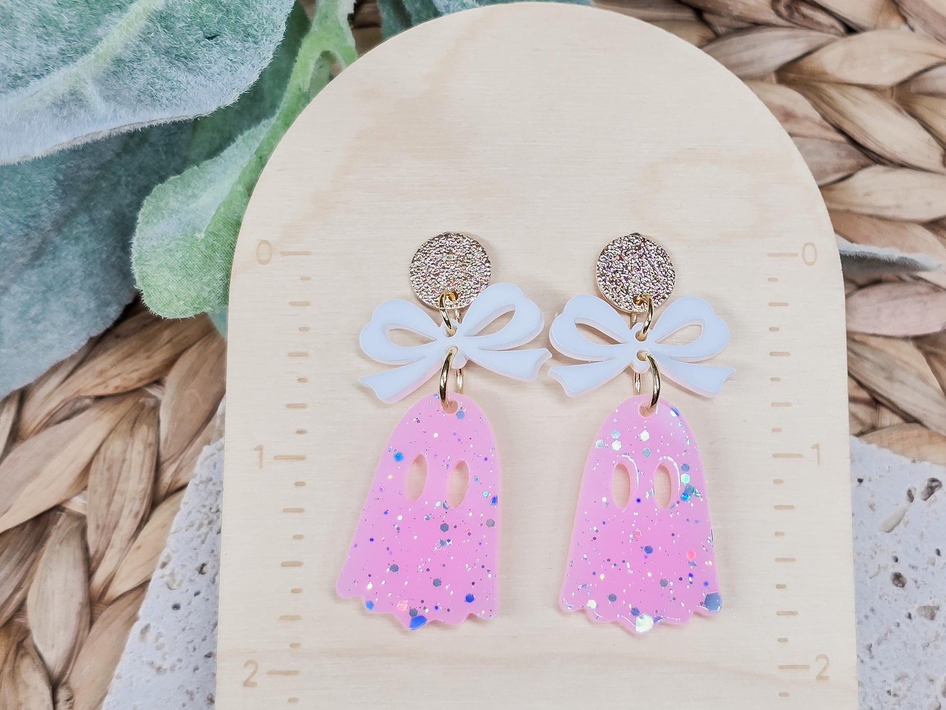 Ghost with Coquette Bow Earrings, Spooky Jewelry, Fall Accessories