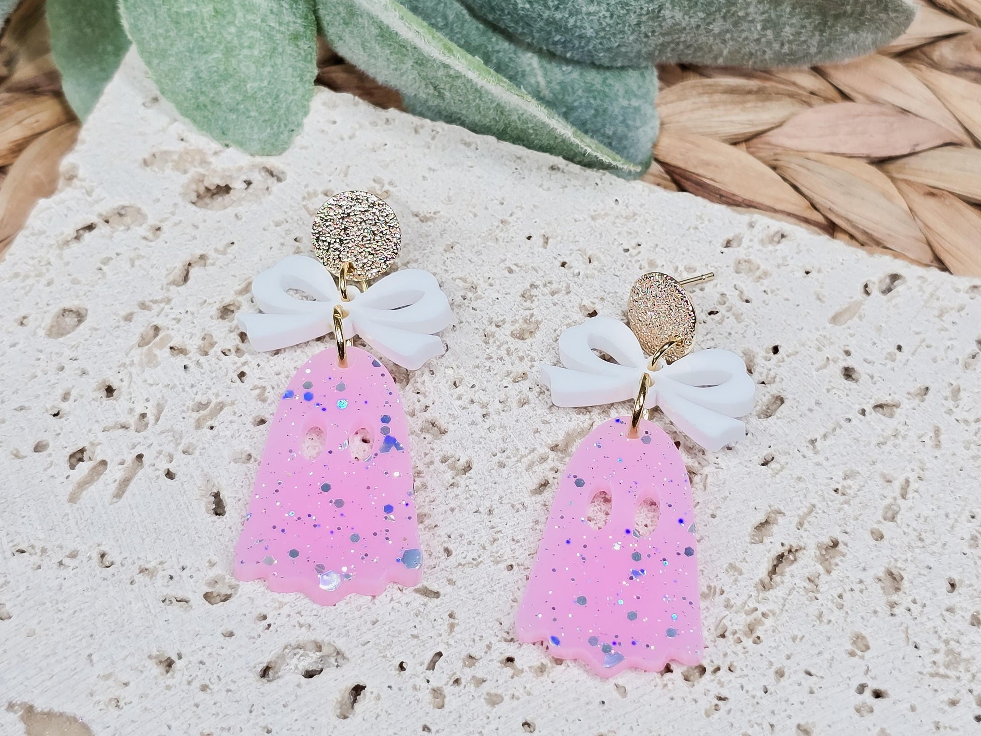 Ghost with Coquette Bow Earrings, Spooky Jewelry, Fall Accessories