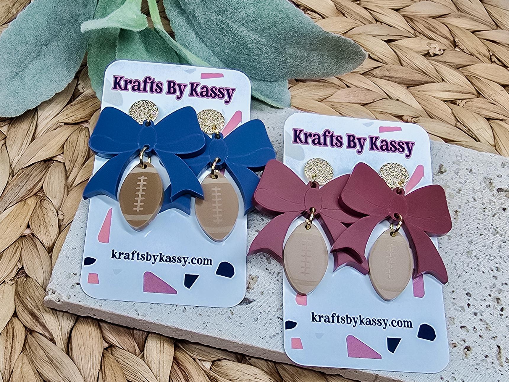 Football Coquette Bow Earrings, Acrylic Sports Jewelry