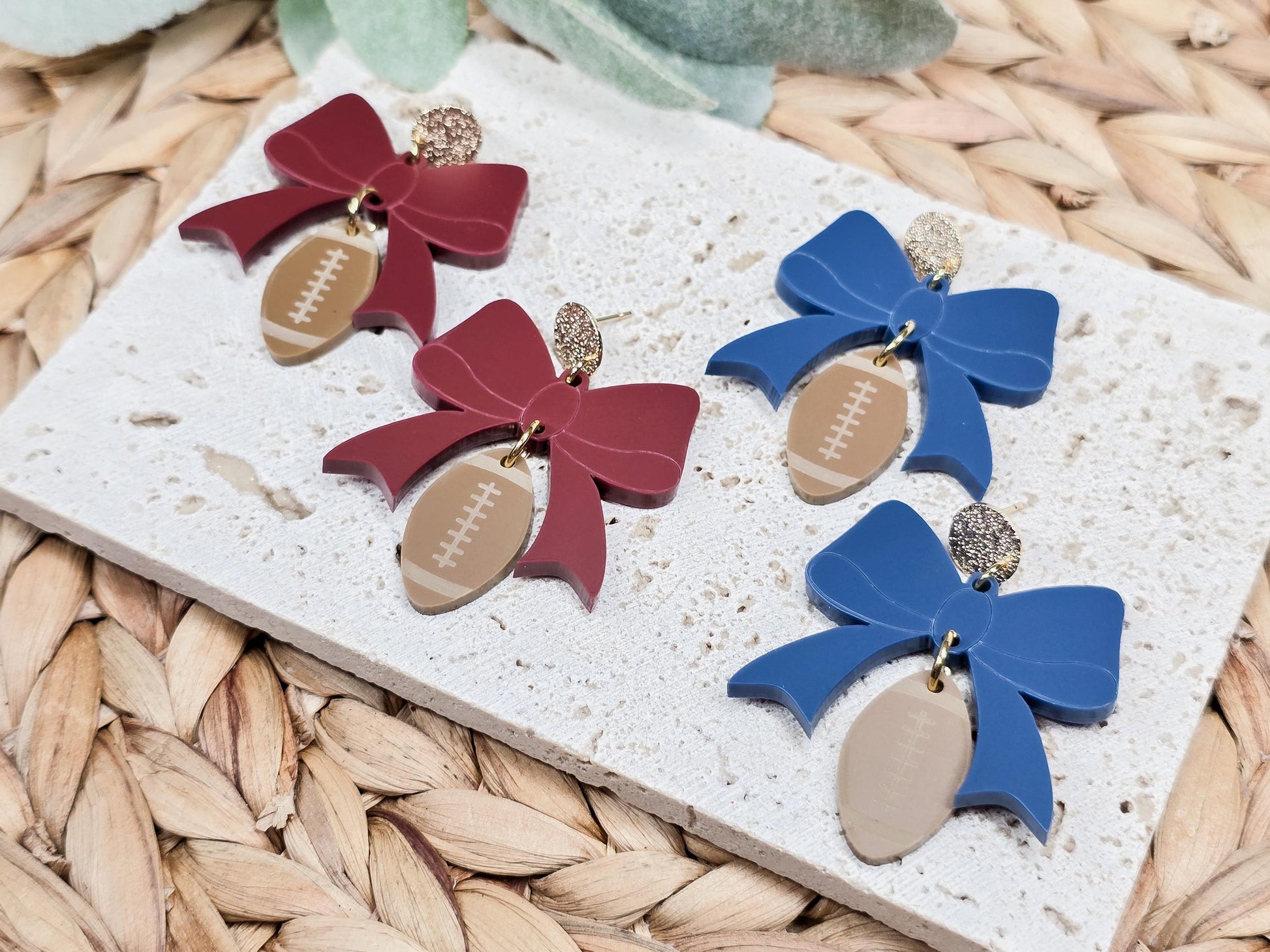 Football Coquette Bow Earrings, Acrylic Sports Jewelry