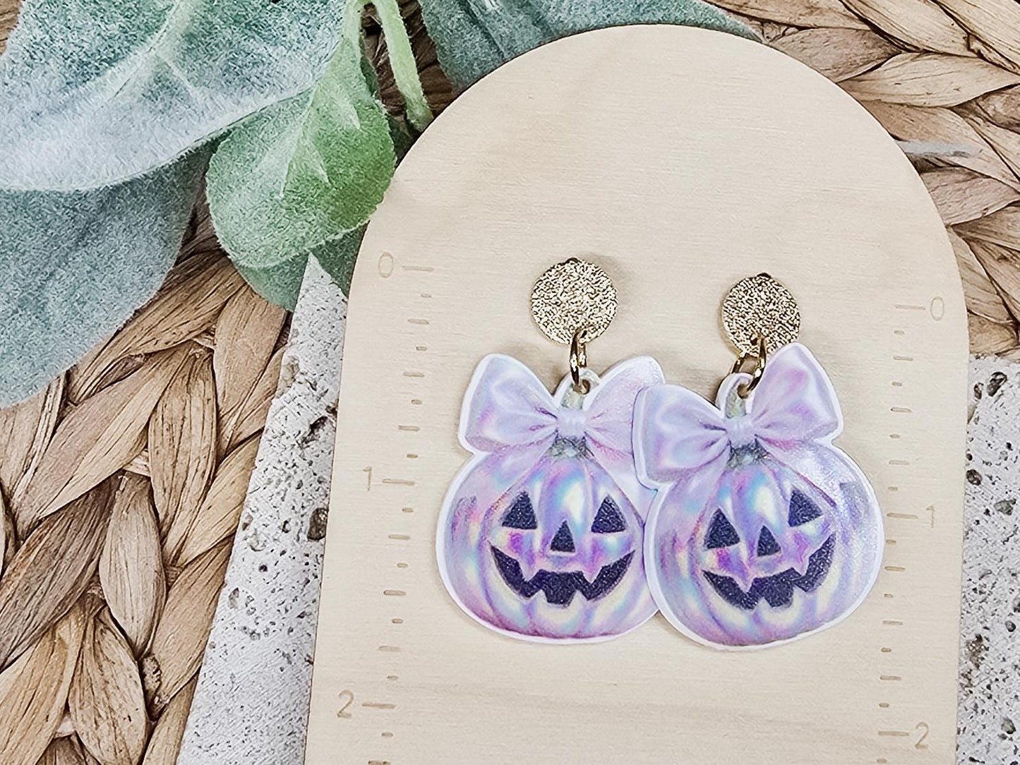 Iridescent Pumpkin Earrings, Acrylic Pumpkin Earrings