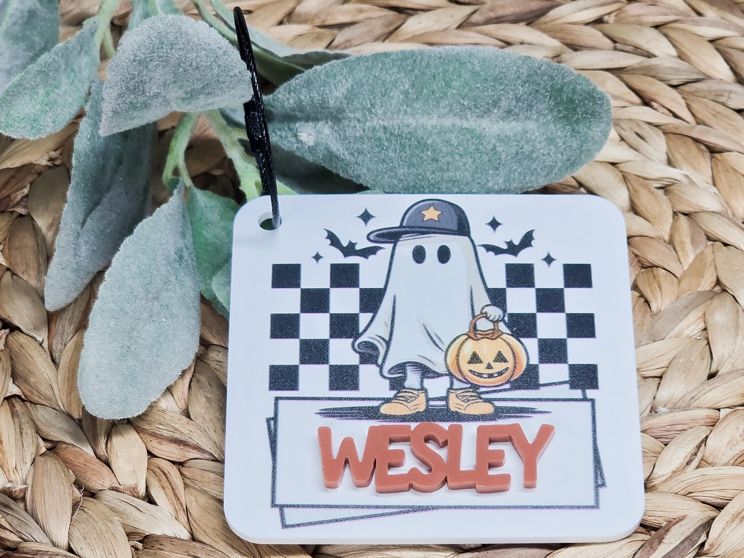 Personalized Ghost Bag Tag, Acrylic UV Printed Halloween Boo Bag Tag, Backpack Name Tag, Spooky Accessory