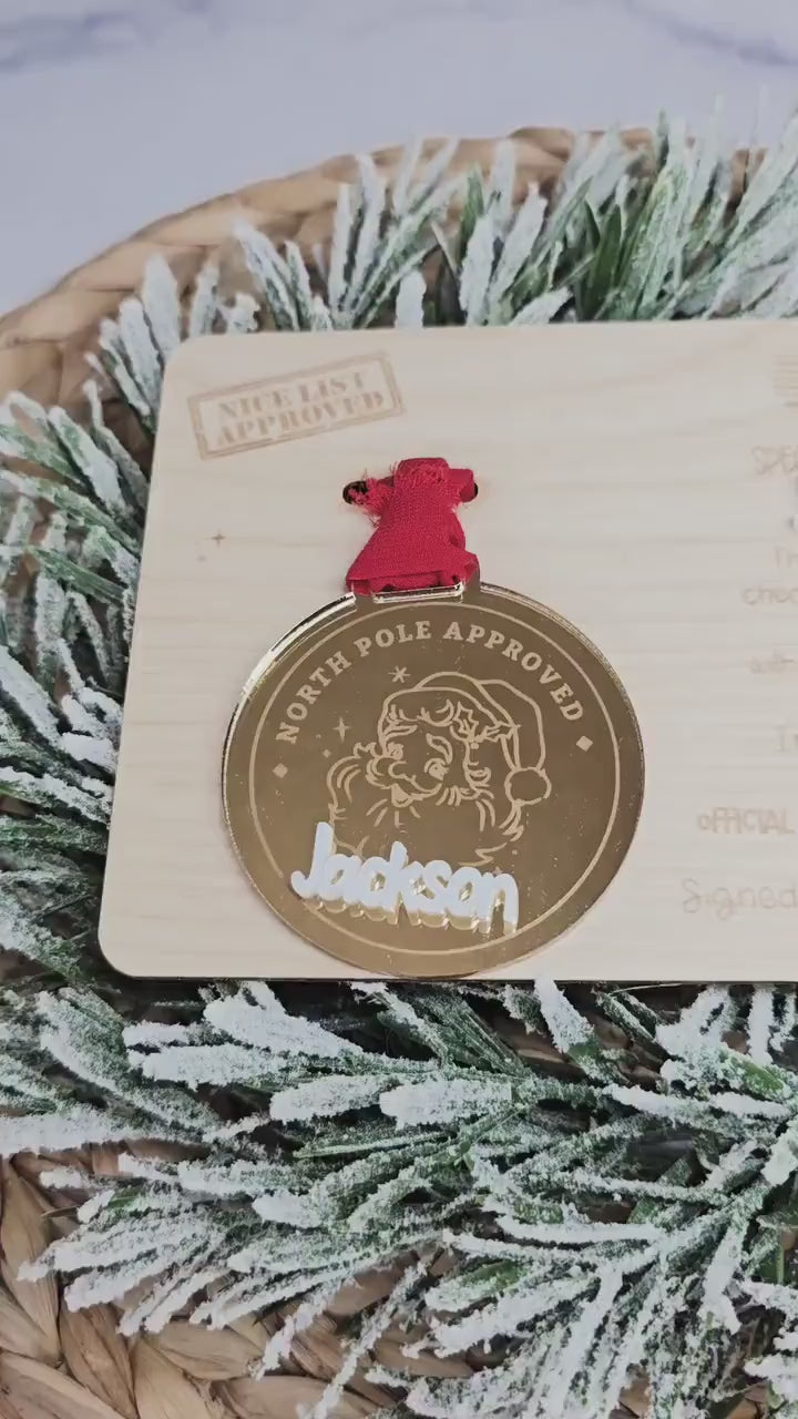 Nice List Metal and Plaque, Christmas Decor, Santa Sign, Grandkid Ornament