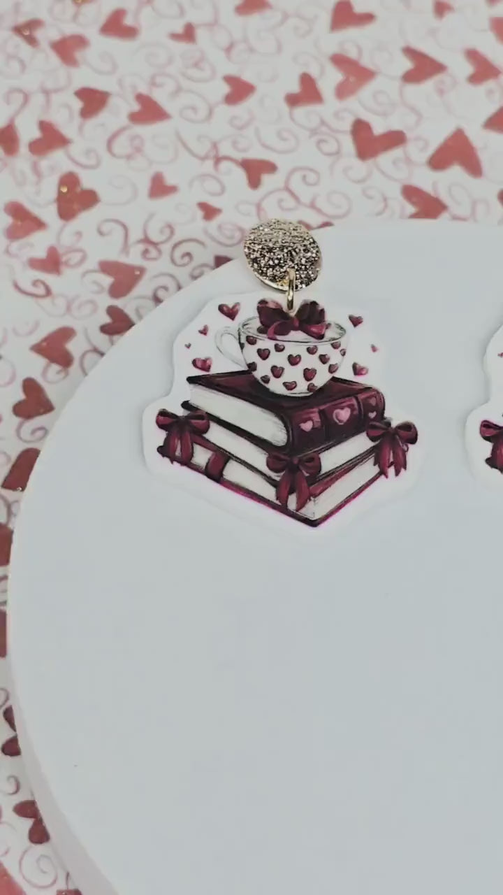 Stacked Heart Earrings, Valentine's Earrings, Fun Accessories, Statement Acrylic Earrings, Heart Acrylic Earrings, Red Bow Jewelry