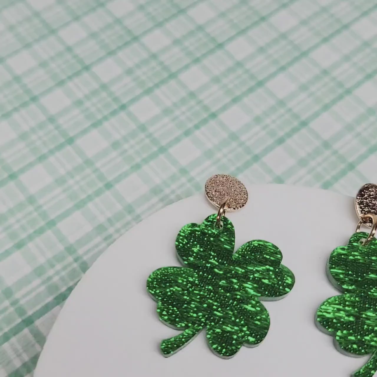 Green Glitter Shamrock Earrings, St Patrick's Day Earrings, Statement Acrylic Earrings, Green Clover Accessories
