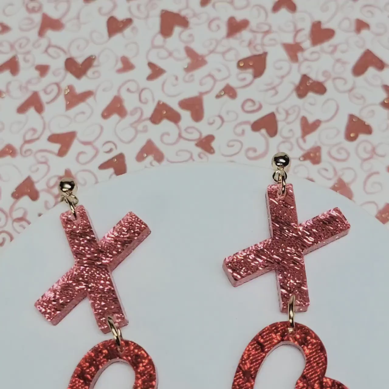 XO Acrylic Earrings, Valentine Jewelry, Fun Accessories, Statement Acrylic Earrings, Heart Acrylic Earrings, Pink Glitter