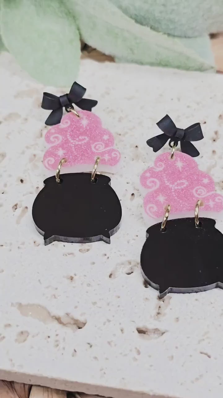 Witch Cauldron Earrings, Halloween Jewelry, Spooky Accessory