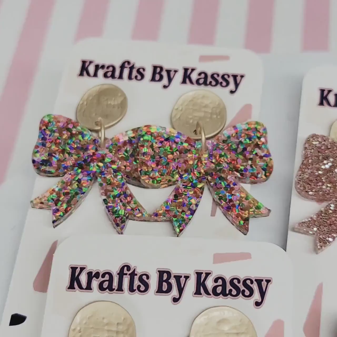 Glitter Bow Earrings, Bow Studs, Pink Acrylic Bow Earrings, Bow Jewelry, Glitter Pendant