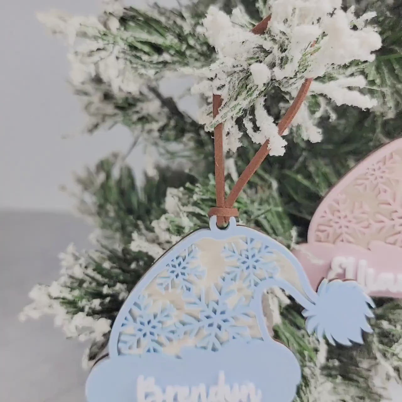 Winter Hat Personalized Ornament, Christmas Decor, Gift Tag, Acrylic and Wood Ornament, Family Ornament, Gift For Grandkids