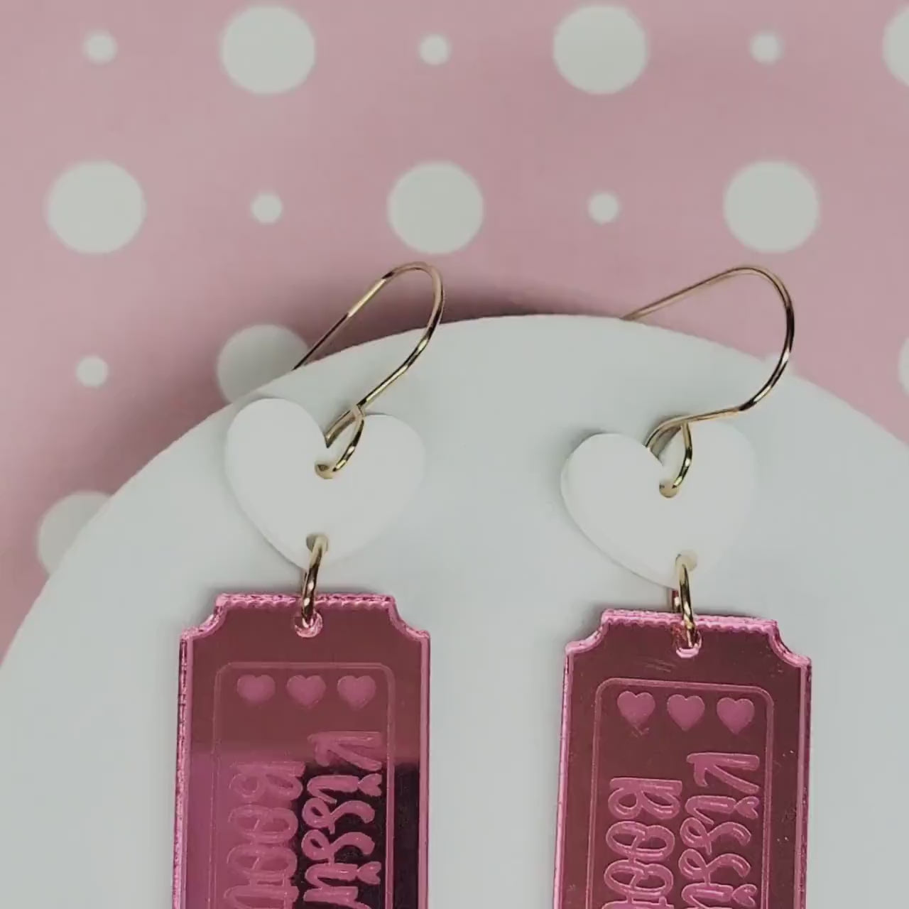 Kissing Booth Acrylic Earrings, Valentine's Earrings, Statement Acrylic Earrings, Heart Acrylic Earrings, Pink Bow Jewelry