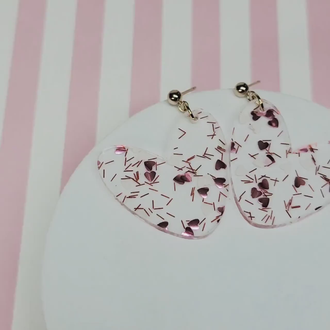 Heart Dangle Earrings, Valentine's Earrings, Fun Accessories, Statement Acrylic Earrings, Heart Acrylic Earrings, Pink Bow