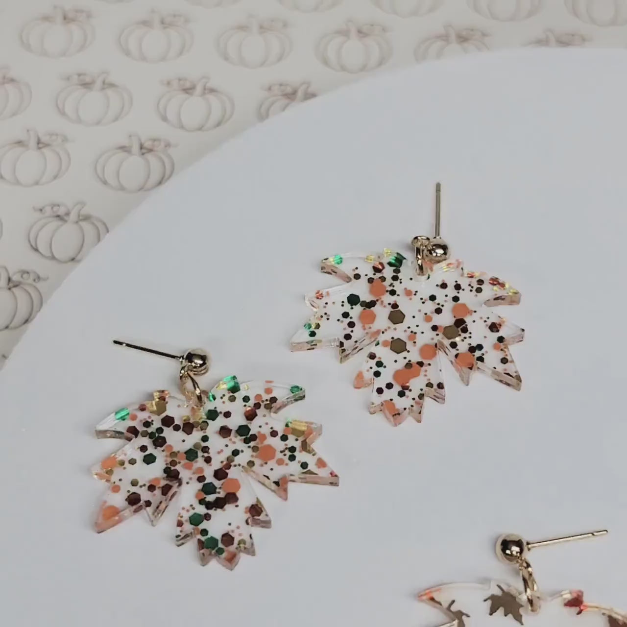 Maple Leaf Earrings, Mini Leaf Dangle, Fall Glitter Earrings, Thanksgiving Ball Studs, Leaf Jewelry