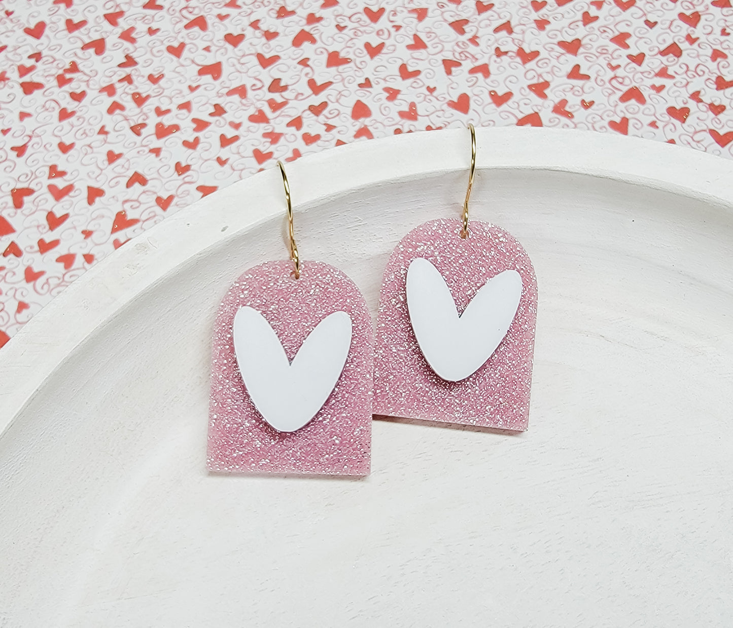 Pink Glitter Heart Earrings