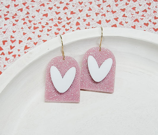 Pink Glitter Heart Earrings