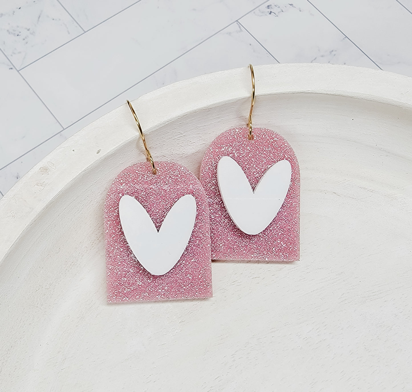 Pink Glitter Heart Earrings