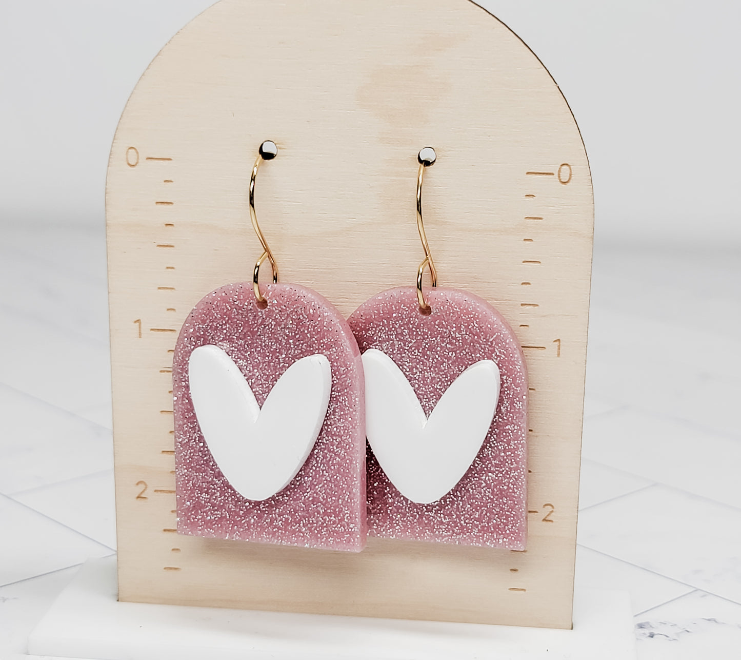 Pink Glitter Heart Earrings