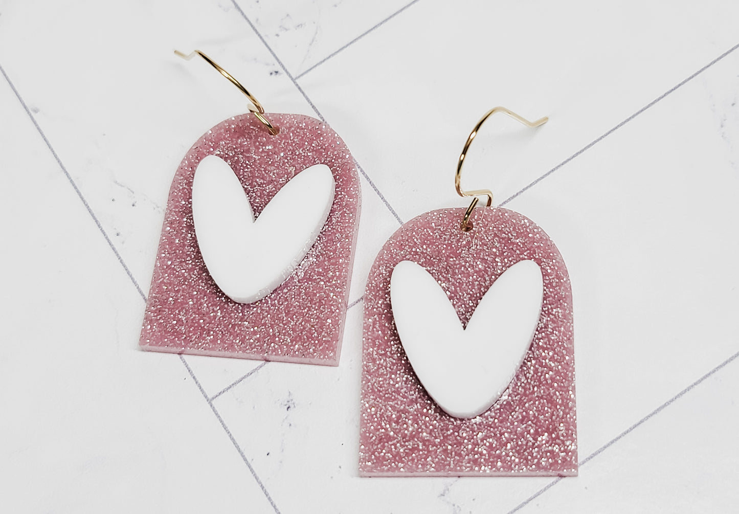 Pink Glitter Heart Earrings