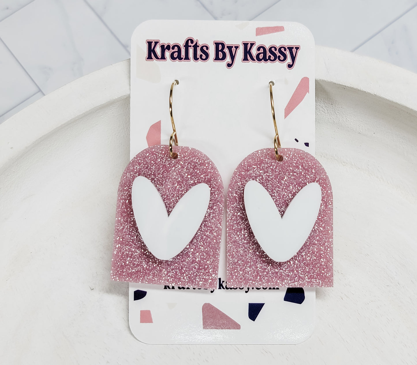Pink Glitter Heart Earrings